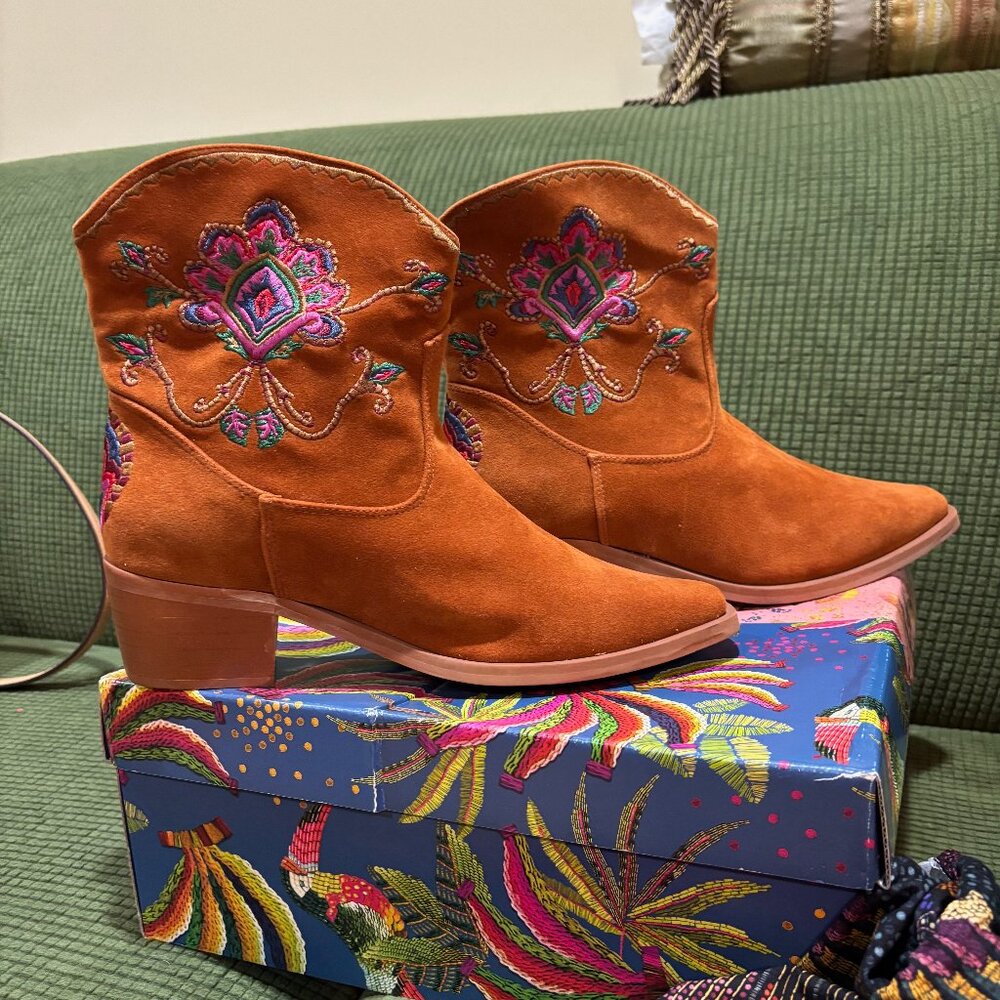 Farm Rio Caramel Boho Western Boot Rust  NEW